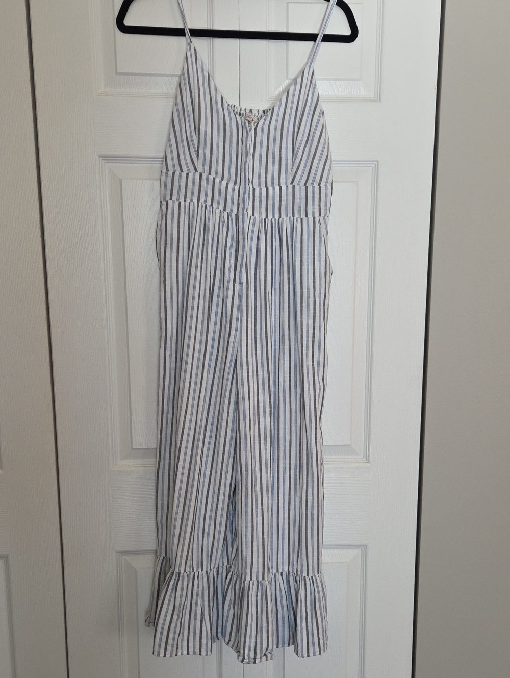 Love Shack Fancy Striped Spaghetti Strap Jumpsuit - Blue & White